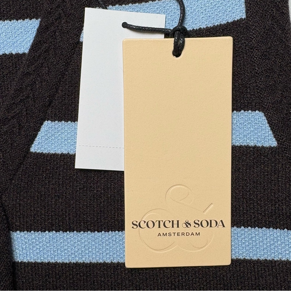 NWT Scotch & Soda Striped Knit Vest Hot Fudge Cerulean Gold Button M Cropped - Picture 9 of 10